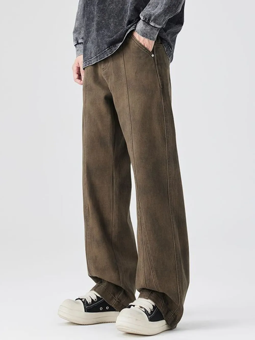 Men's Plus Size Vintage Wash Wide Leg Pants, image 8