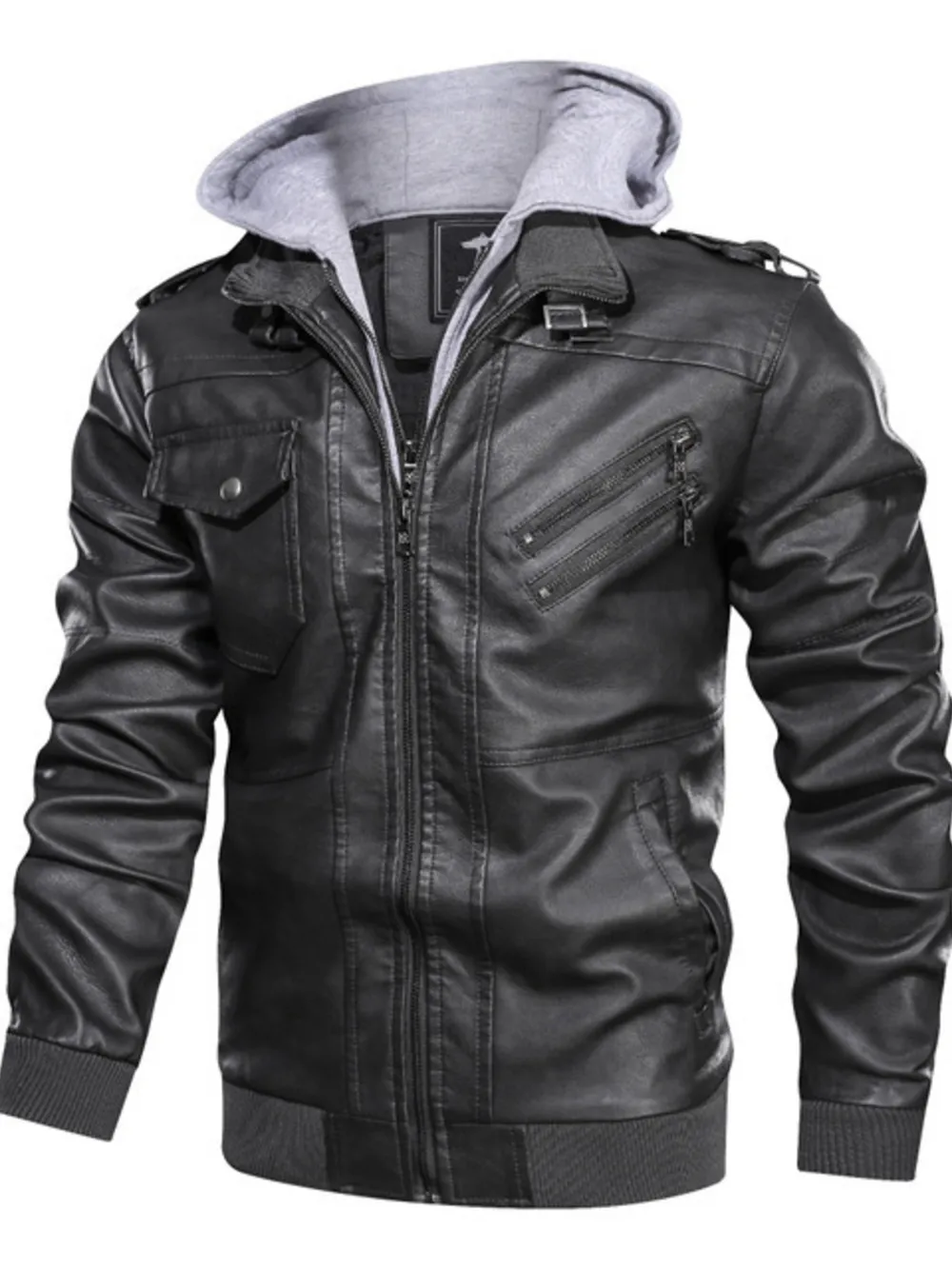 Men's Full Size Vintage Hooded Leather Jacket Plus Size, image 7