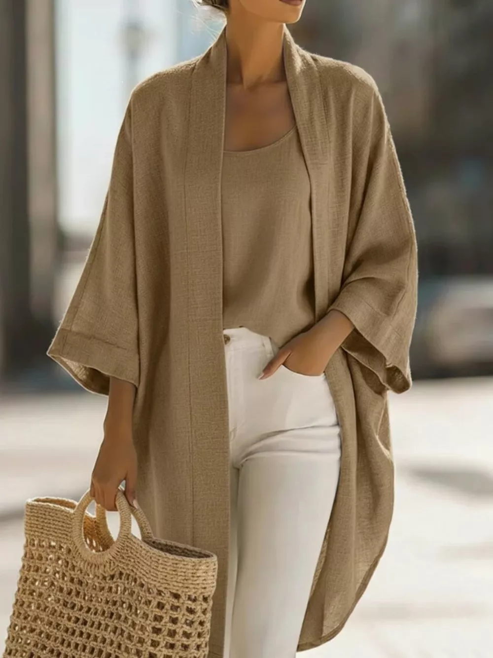 Full Size Open-Front Cardigan and Matching Tank Top Set Plus Size, image 6