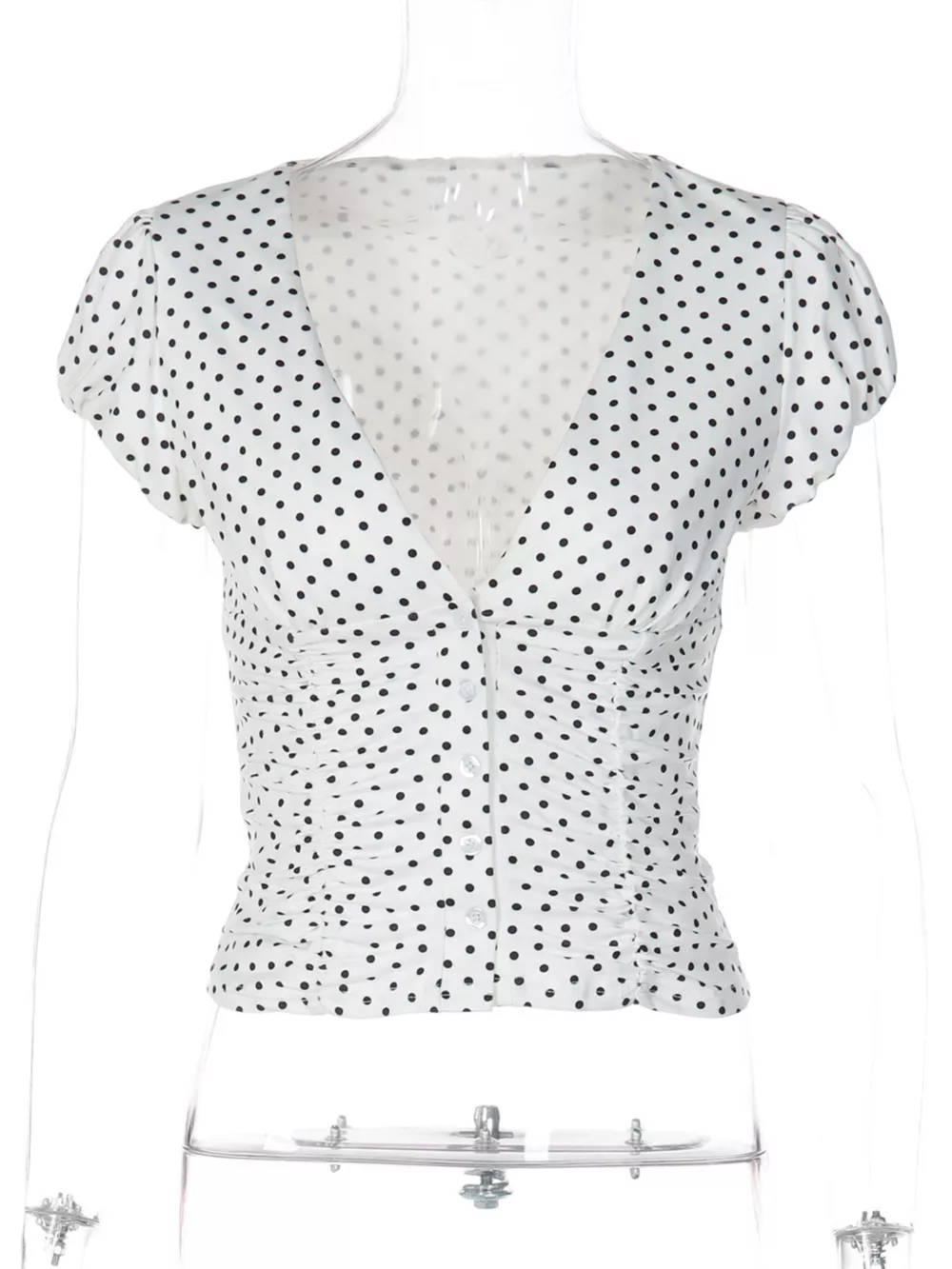 Polka Dot Ruched V-Neck Top, image 11