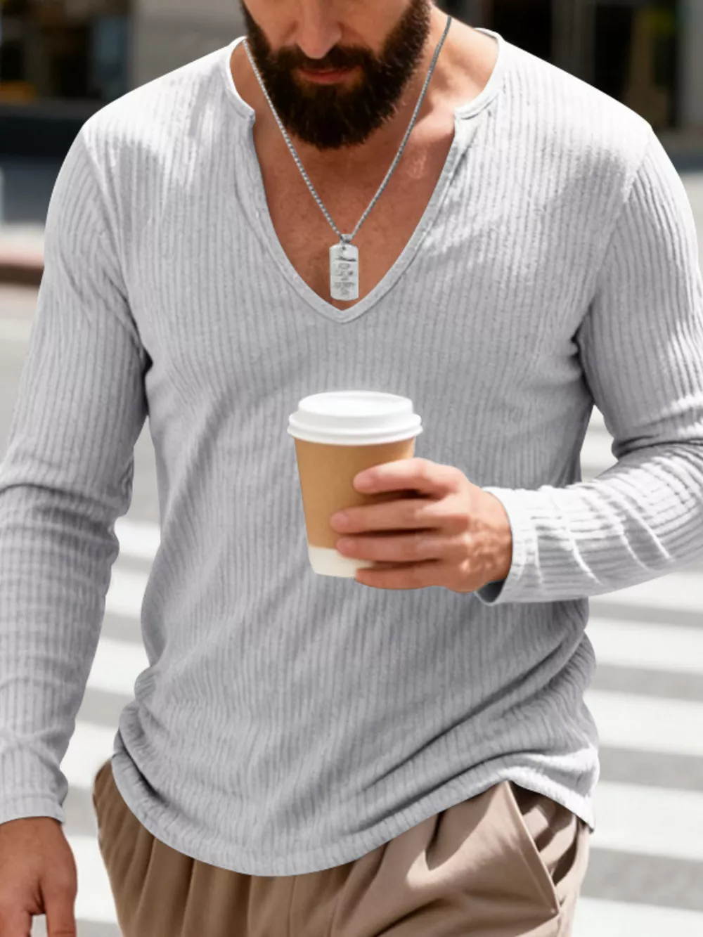 Men's Full Size Casual Ribbed Long Sleeve T-Shirt Plus Size, image 15