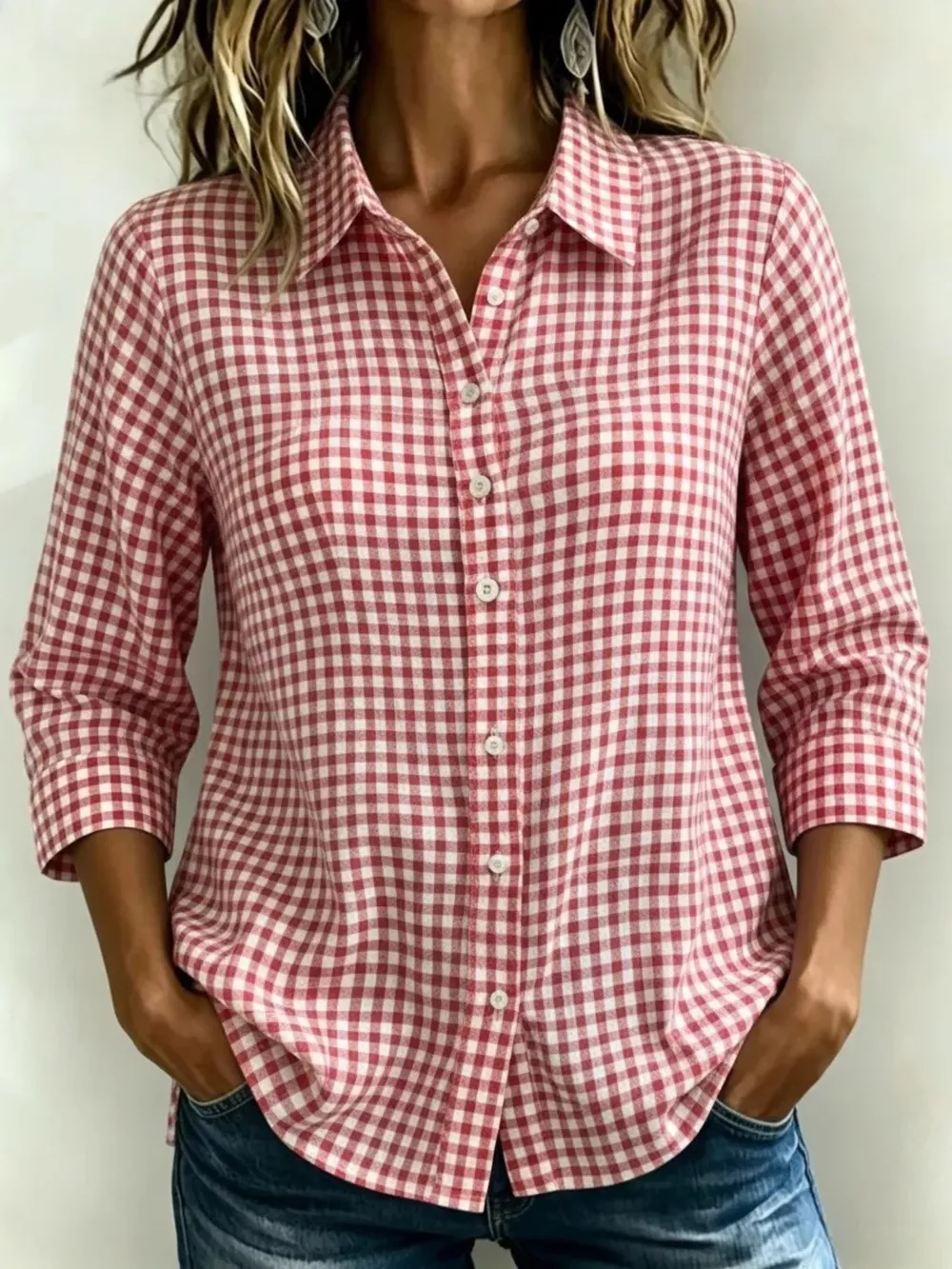 Full Size Plaid Collared Neck Button Up Shirt Plus Size, image 9