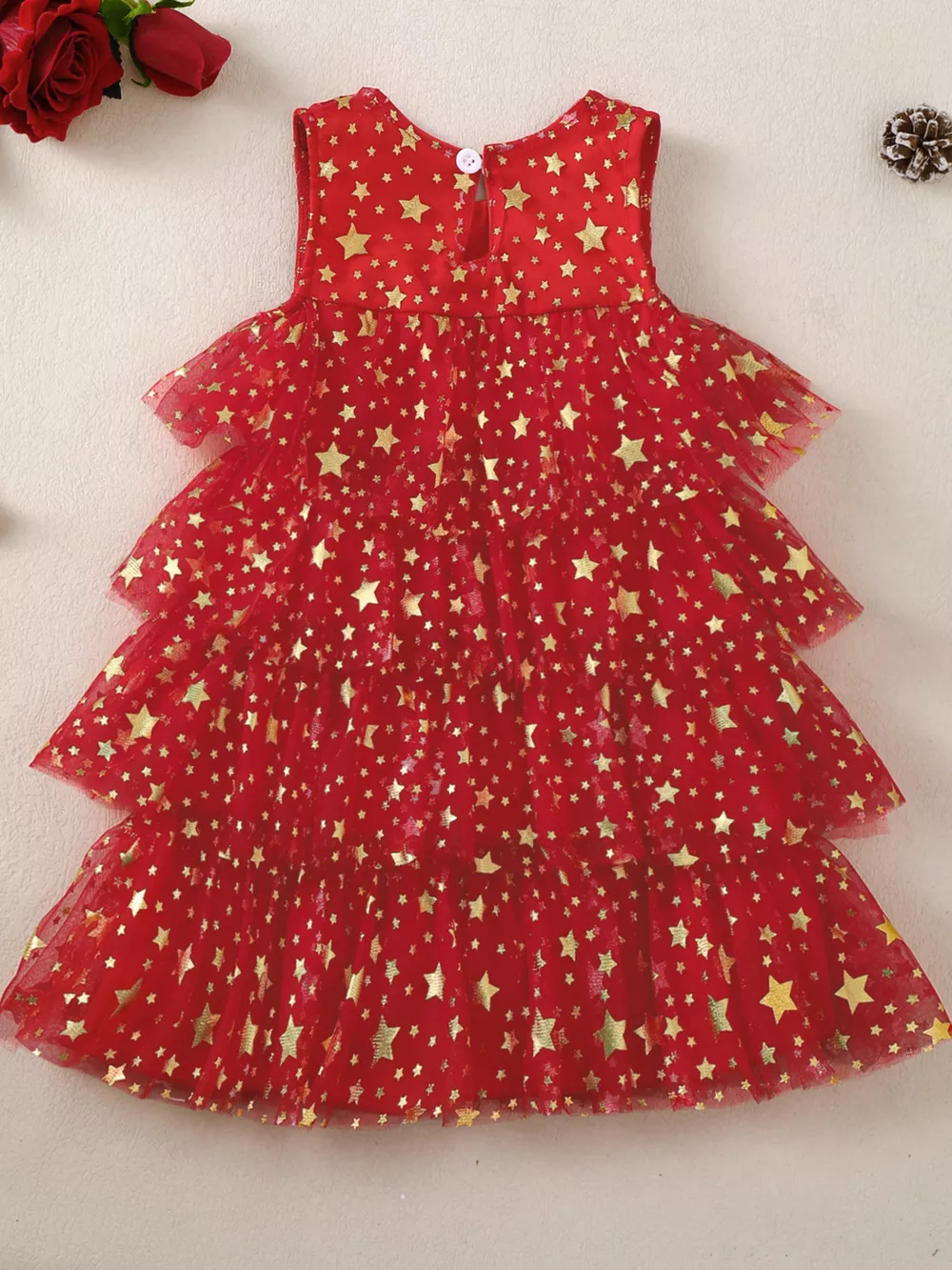Children's Star Print Pom-Pom Embellishments Tulle Dress, image 9