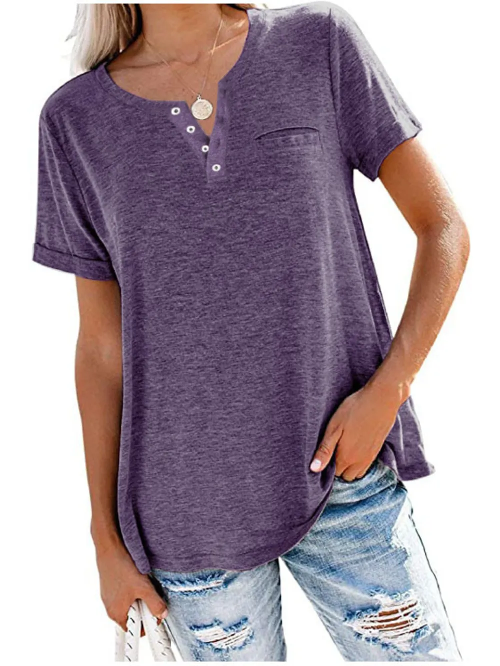 Full Size Notched Short Sleeve T-Shirt Plus Size, image 16