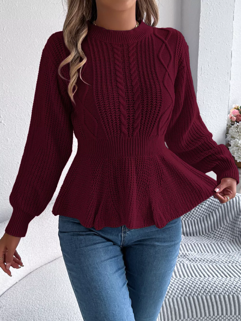 Cable Knit Peplum Sweater, image 19