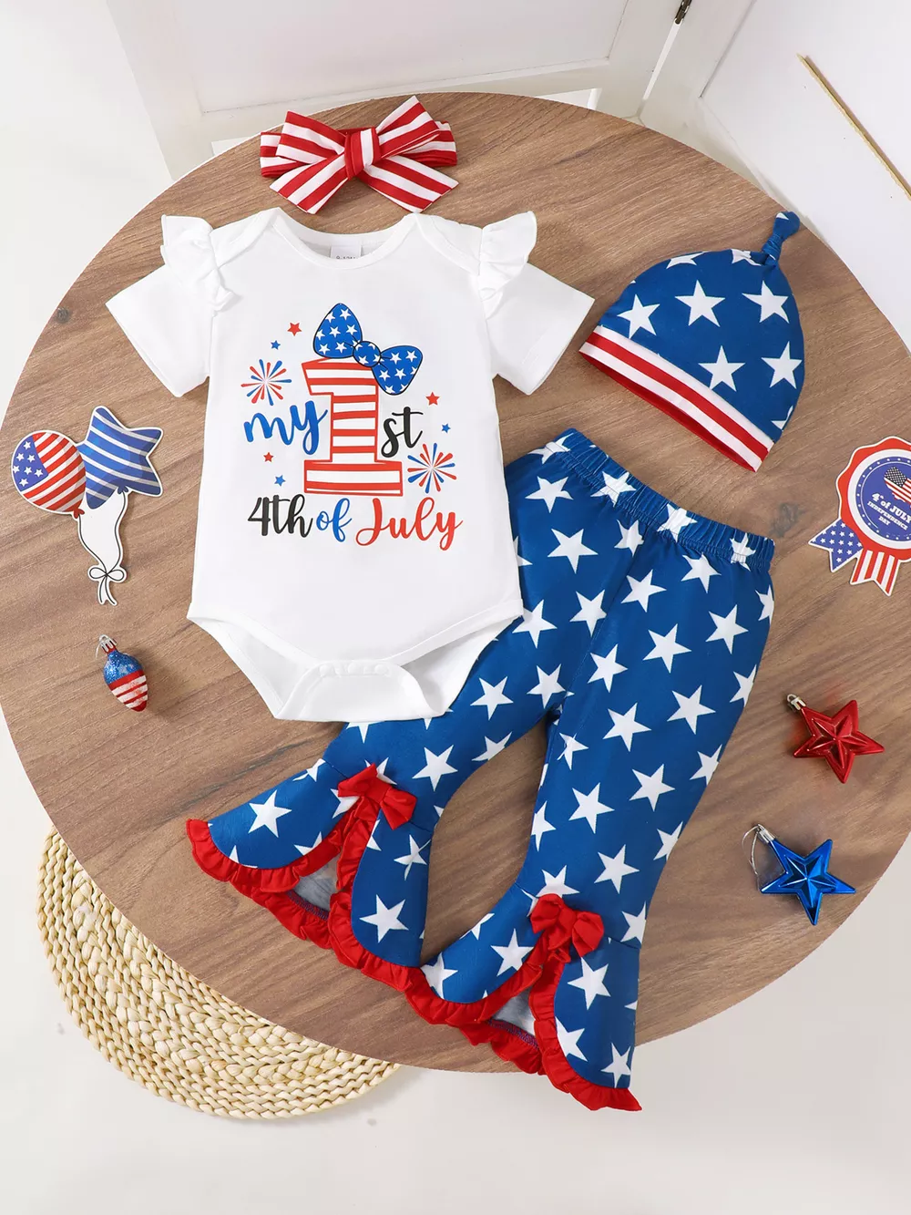 Children's Patriot Letter Bodysuit and Flare Pants 4 Piece Set, image 2