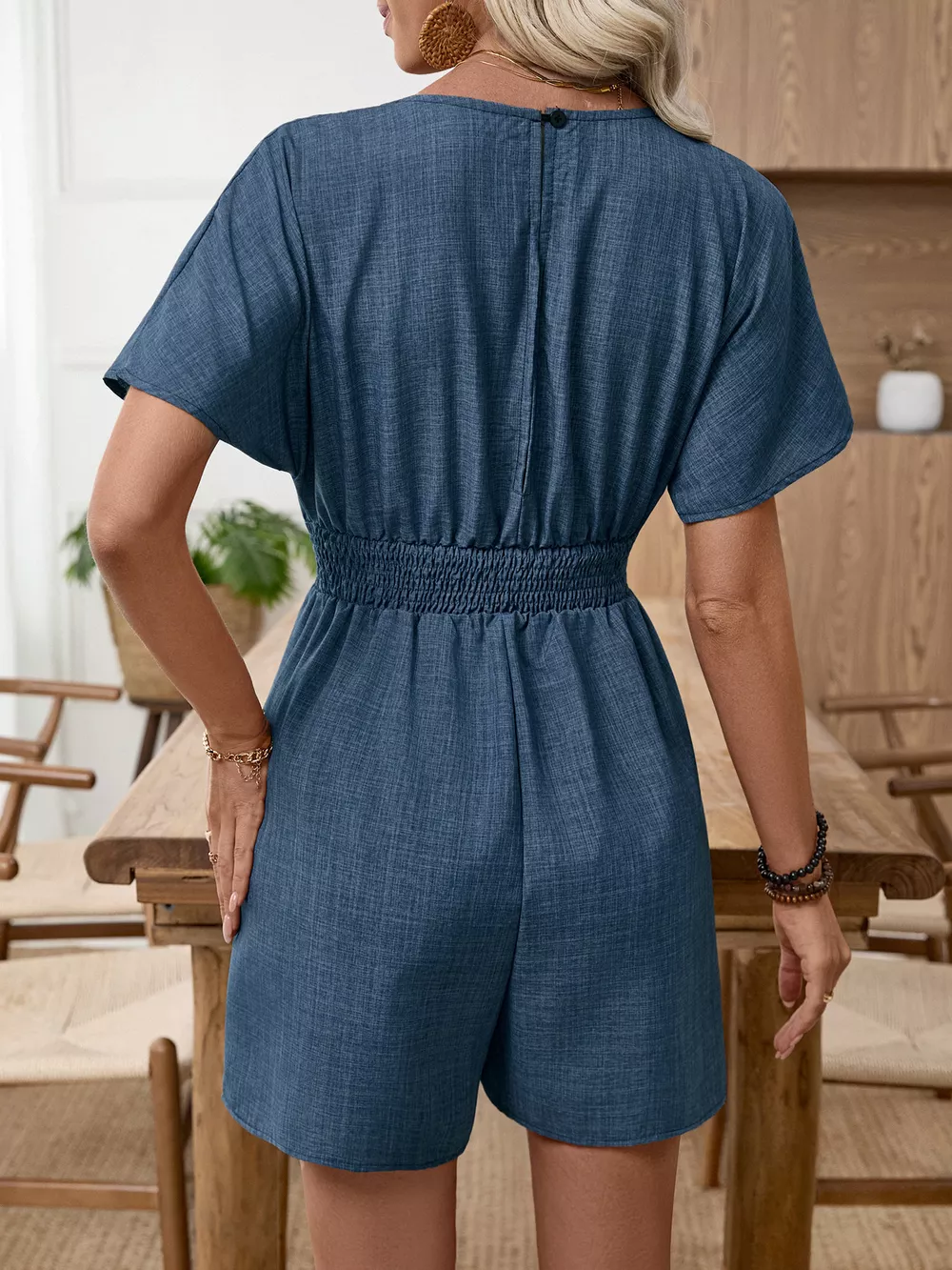Casual V-Neck Elastic Waist Romper, image 7