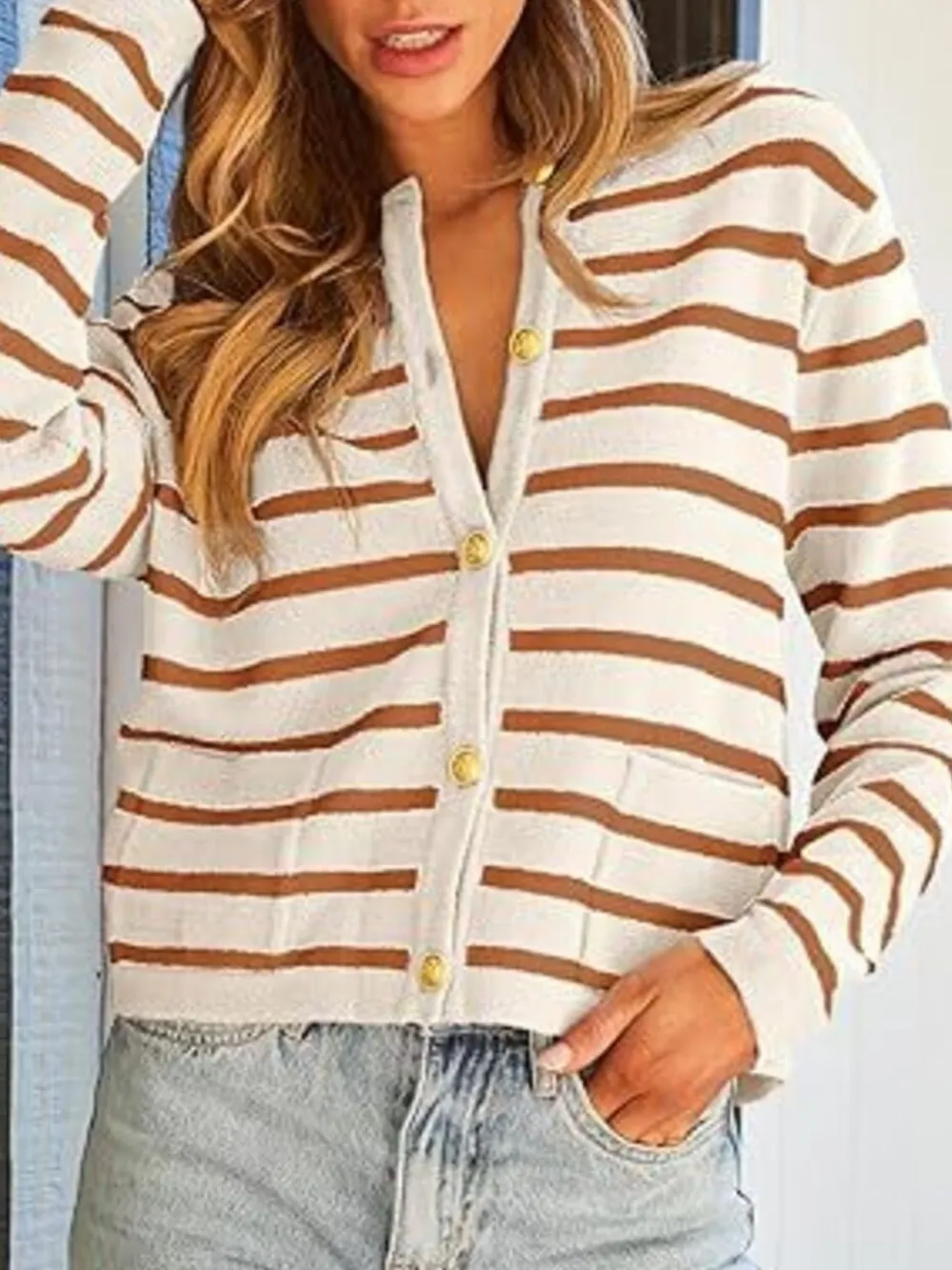 Striped Button-Up Cardigan, image 14