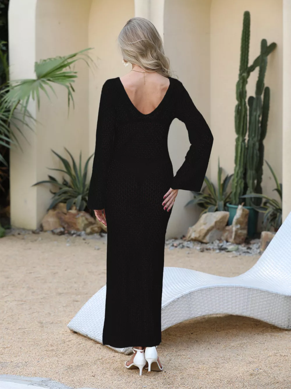 Crochet Knit Long Sleeve Cover-Up Dress, image 7