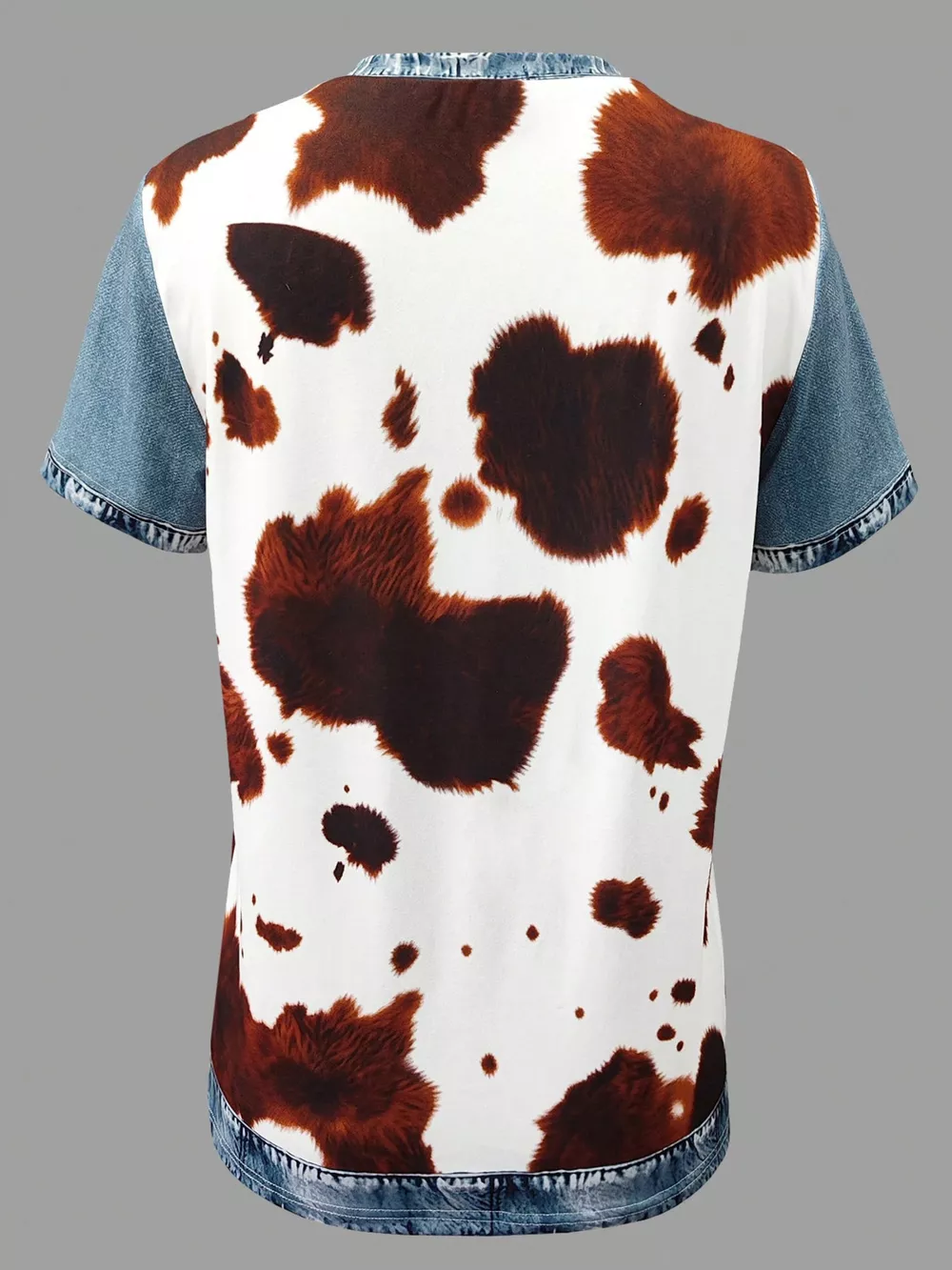 Denim Patchwork Short Sleeve Blouse, image 2