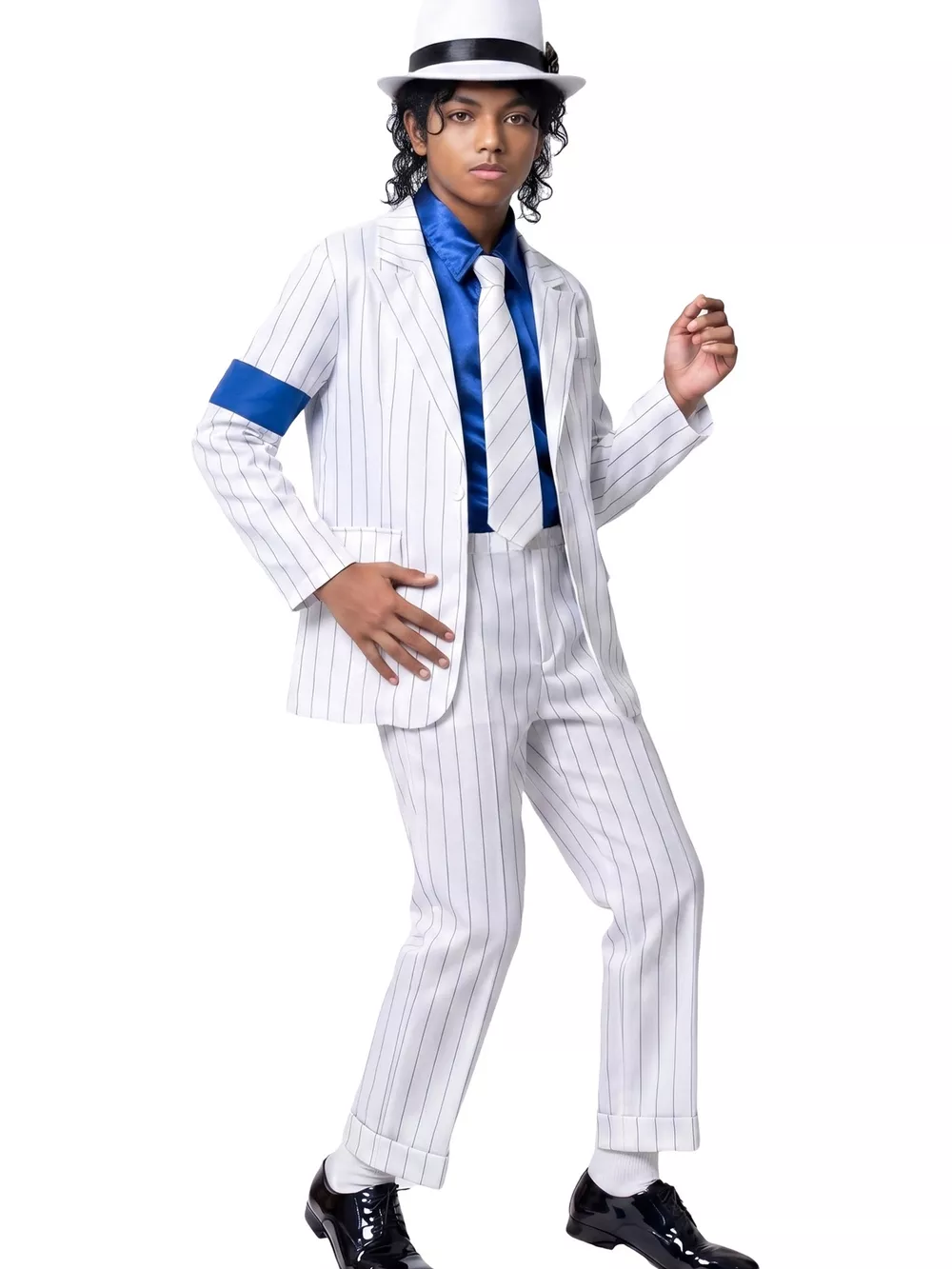 Children's Halloween Striped Suit Costume 5 Piece Set with Shirt and Fedora & Tie, image 2