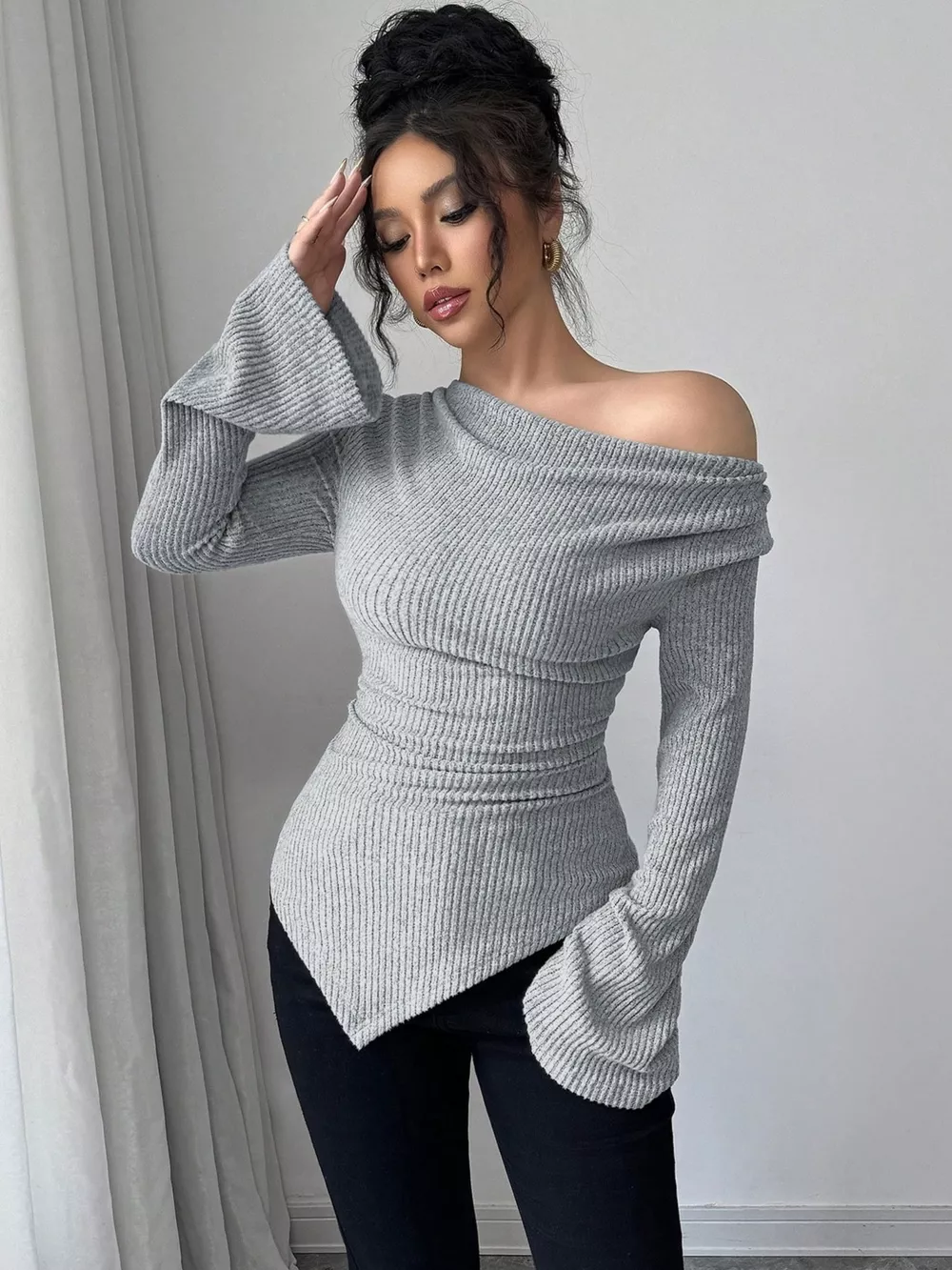 Cowl Neck Flare Sleeve Top, image 3