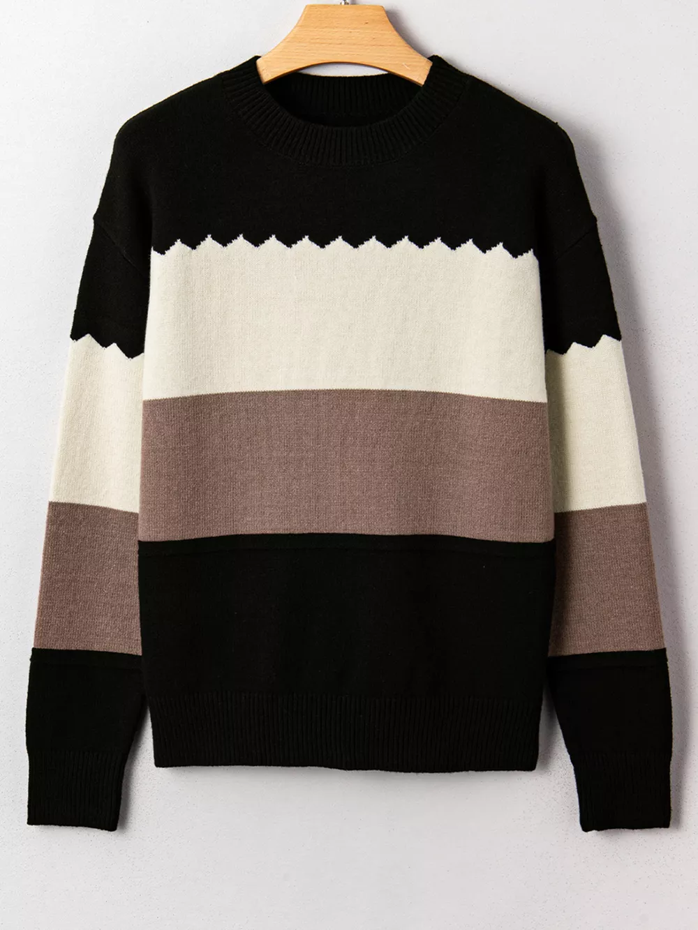 Color Block Crew Neck Drop Shoulder Sweater, image 7