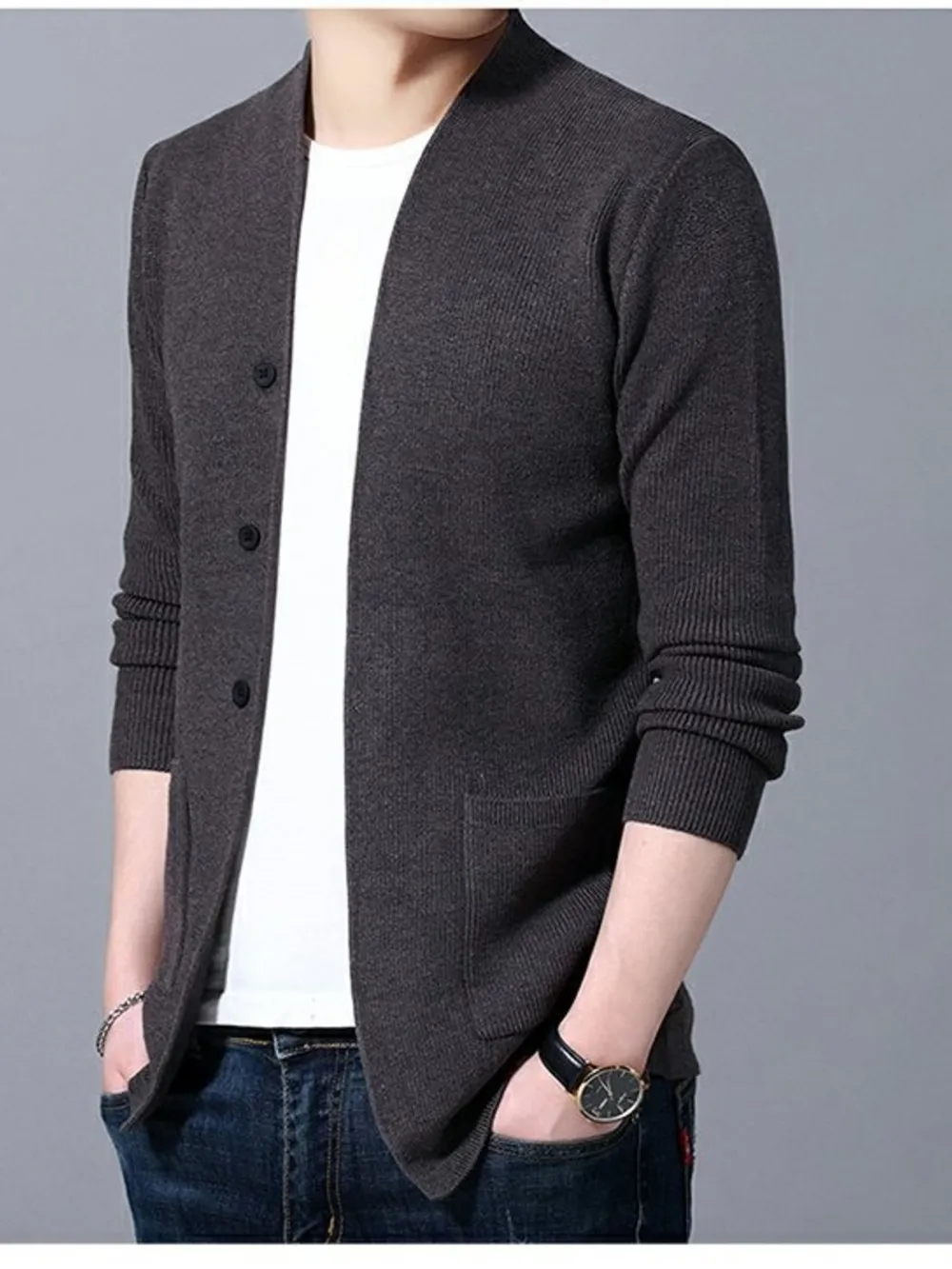 Men's Plus Size Long Sleeve Cardigan with Pockets, image 7