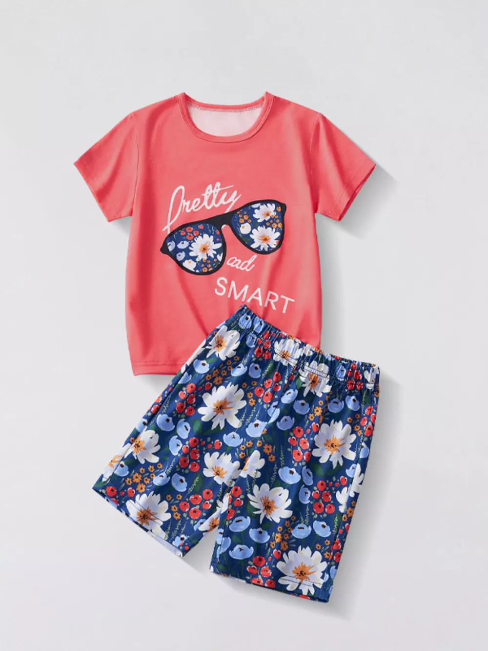 Children's Floral Print Tee and Shorts Set