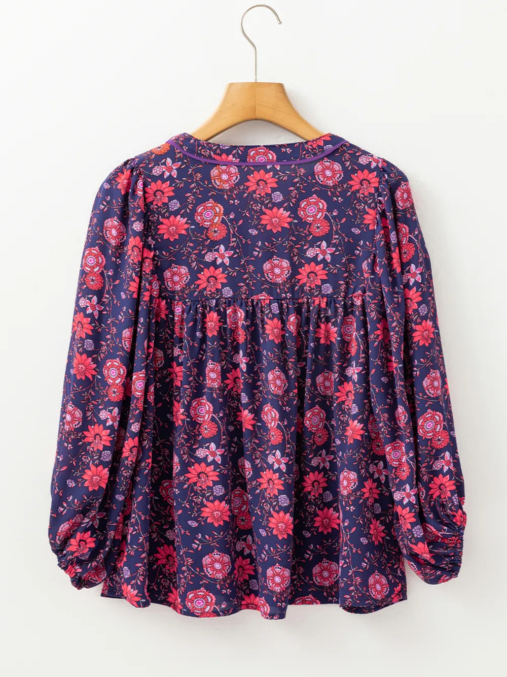Floral Half Sleeve Split Neck Blouse Top, image 7