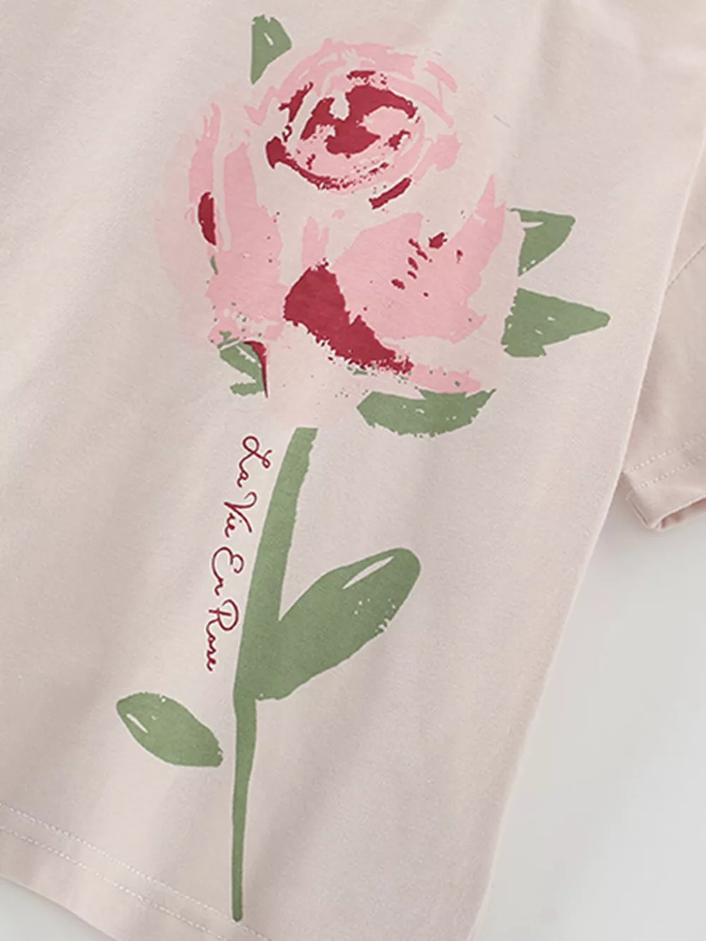 Children's Flower Round Neck Tee and Shorts Set, image 3