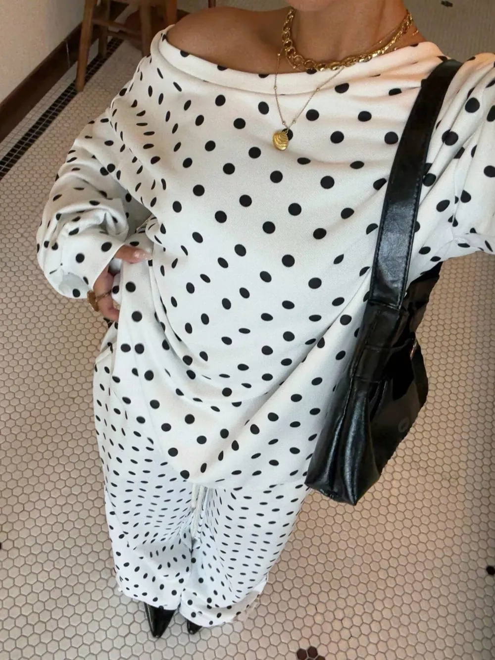 Polka Dot Boat Neck Top and Pants Set, image 7