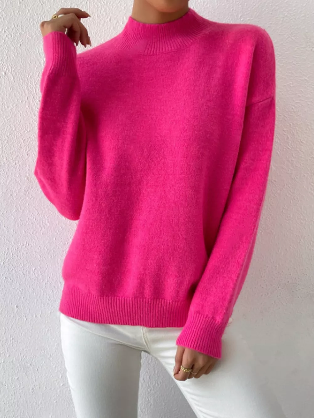 Mock Neck Dropped Shoulder Sweater, image 14