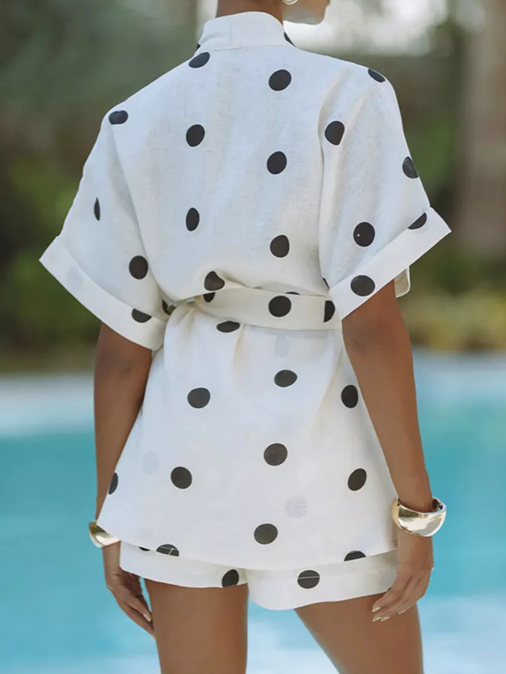 Polka Dot Tie Waist Top and Shorts Set, image 5