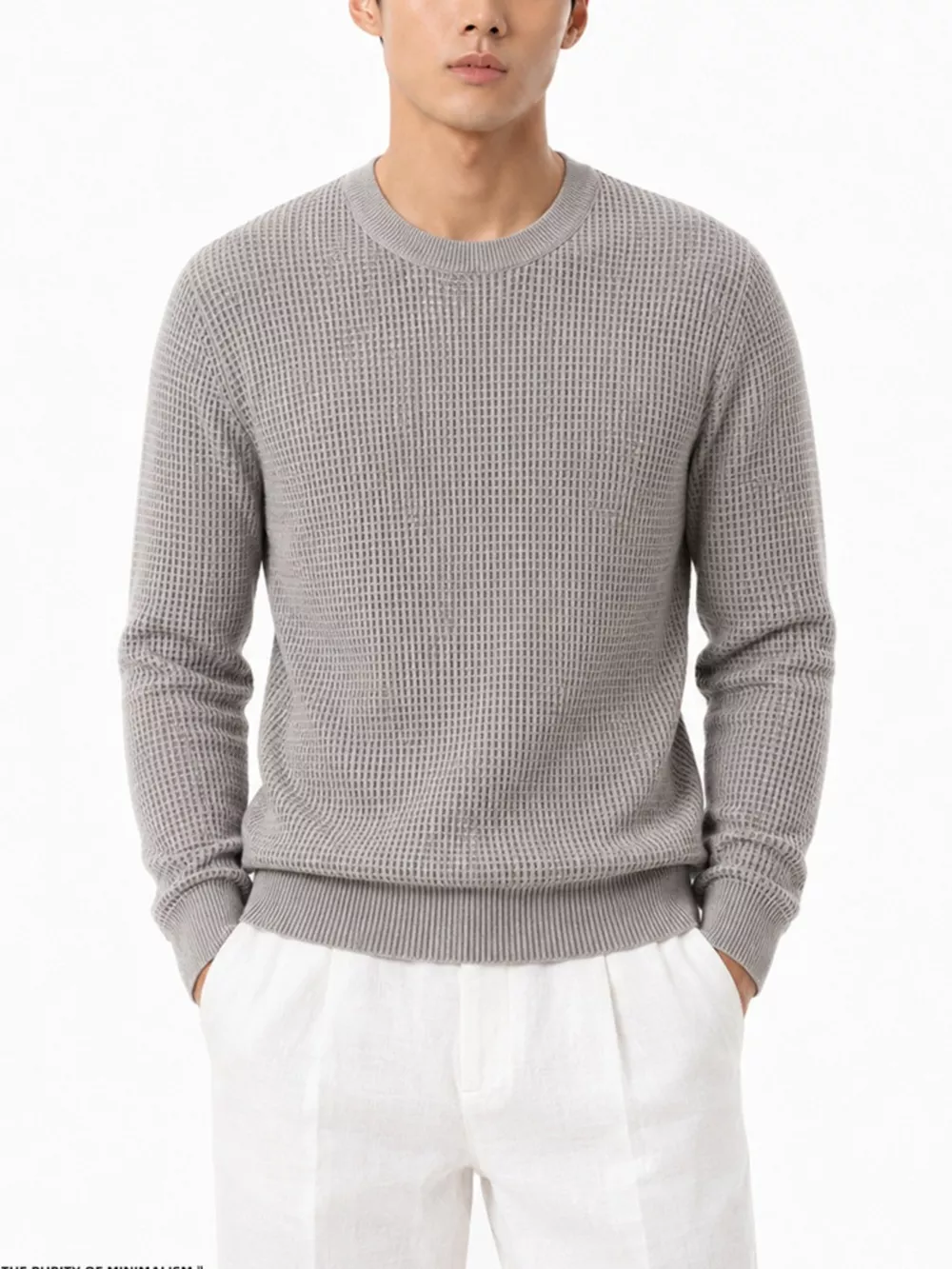 Men's Plus Size Waffle-Knit Crew Neck Knit Top, image 3