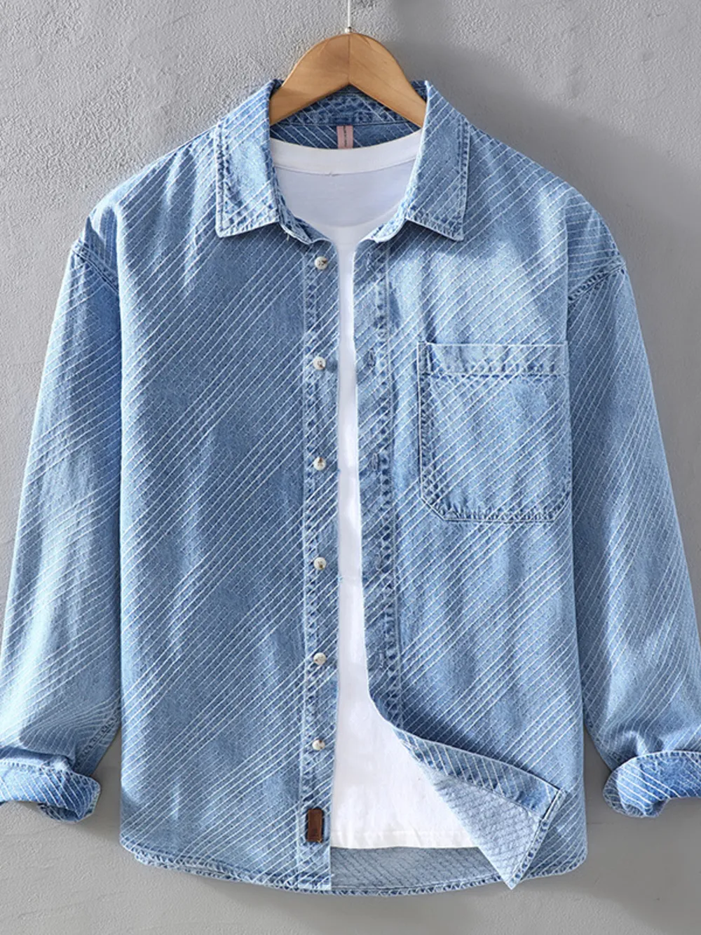 Men's Plus Size Button Up Long Sleeve Denim Shirt