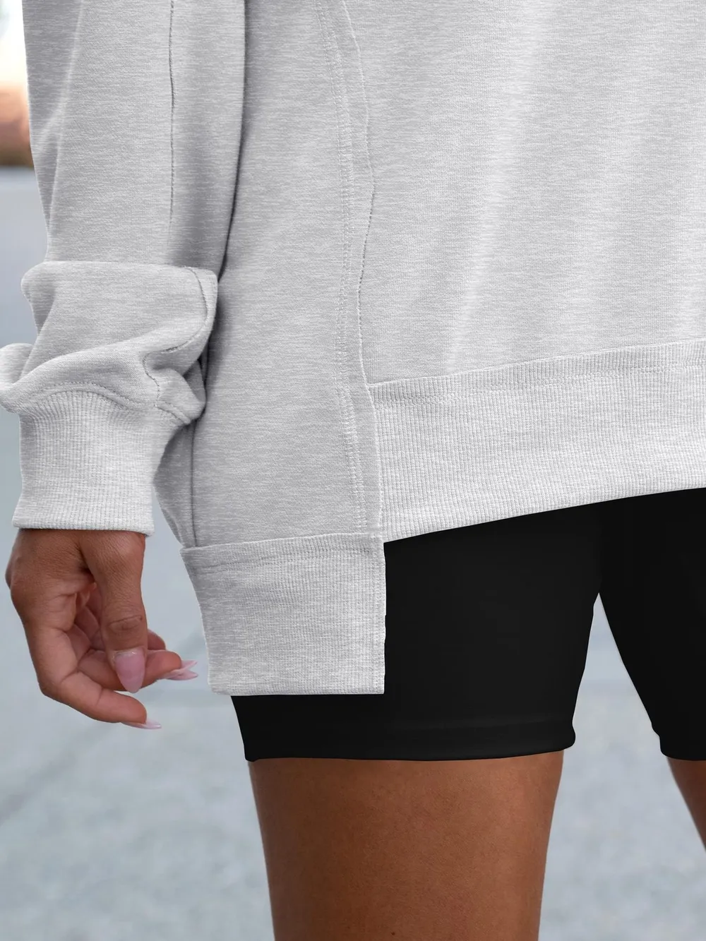 Notched Long Sleeve Oversized Sweatshirt, image 21
