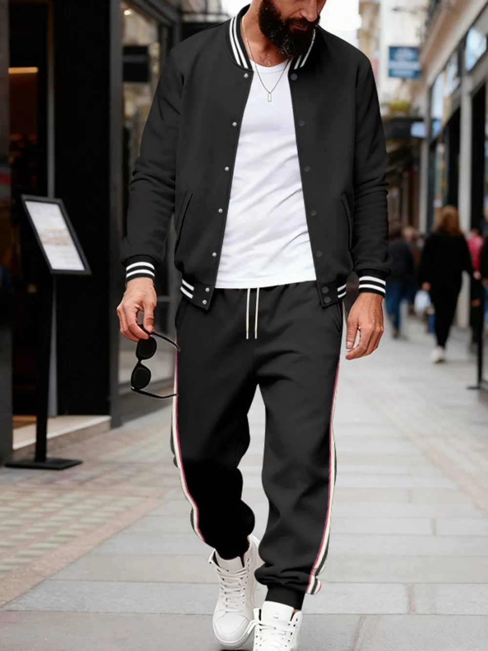 Men's Full Size Striped Snap Down Top and Pants Set Plus Size, image 10