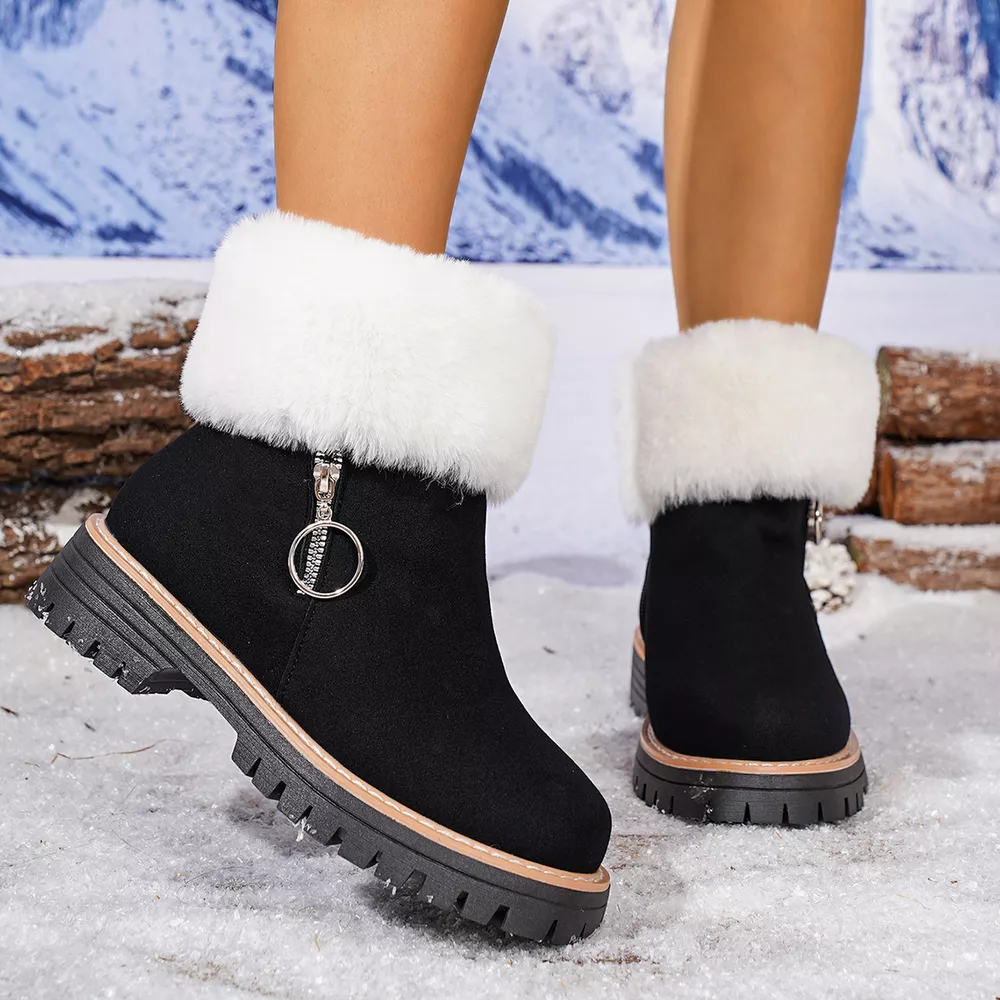 Fuzzy Ankle Boots with Zipper Detail, image 3