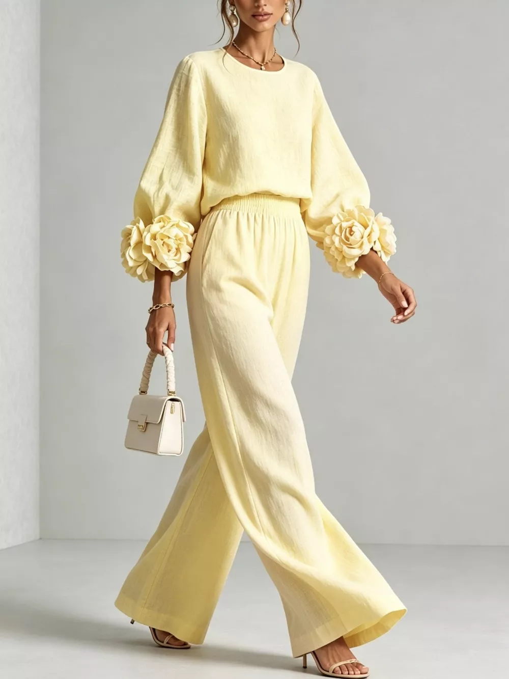 Full Size Floral Cuffs Top and Wide Leg Pants Set Plus Size, image 8
