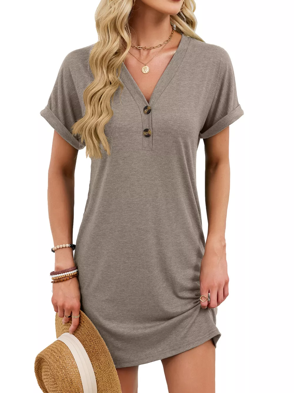 Casual V-Neck Short Sleeve T-Shirt Dress, image 24