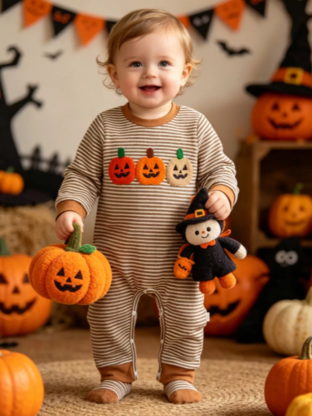 Children's Halloween Striped One-Piece Jumpsuit, image 2