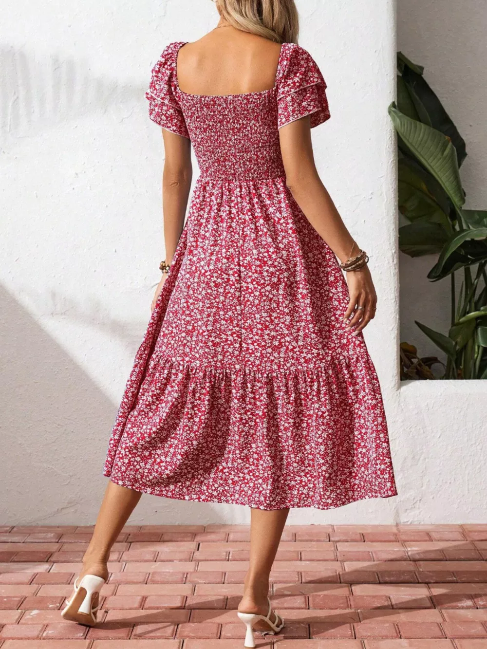 Floral Print Smocked Ruffle Sleeves Dress, image 24