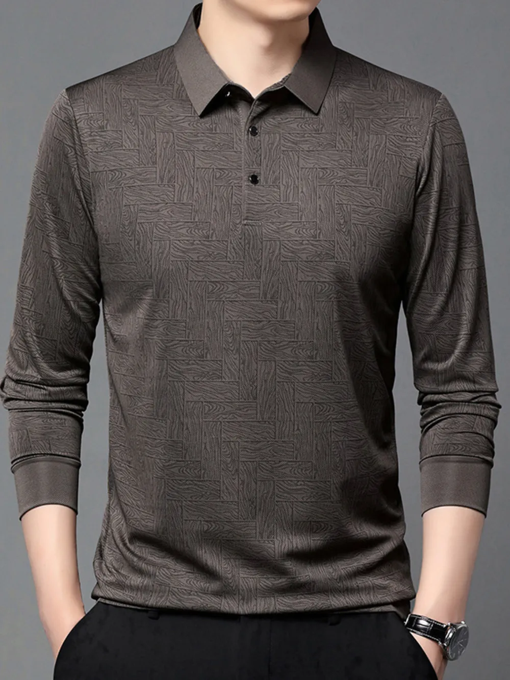 Men's Plus Size Button Detail Long Sleeve Polo, image 5