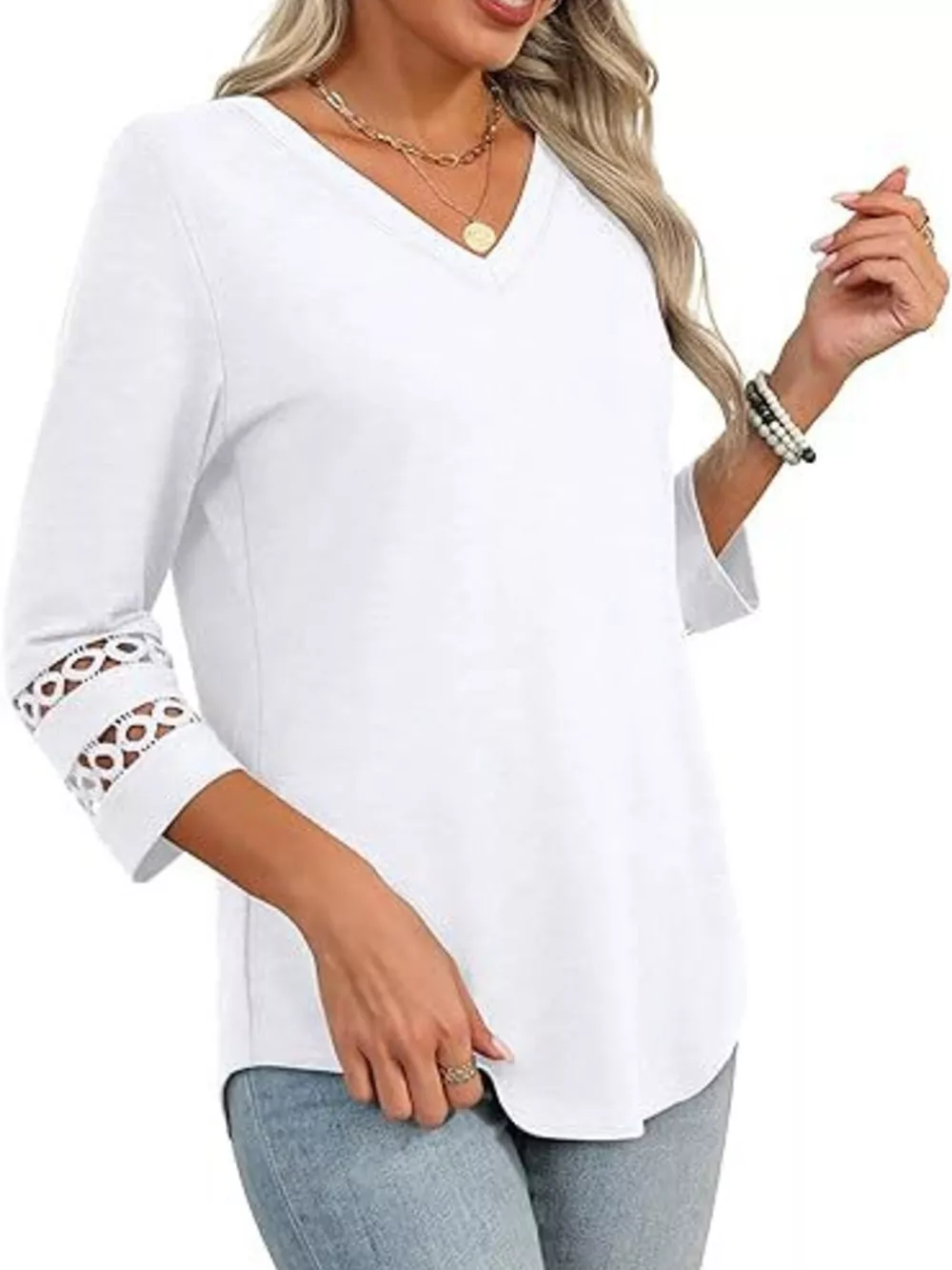 V-Neck Cutout 3/4 Sleeve T-Shirt, image 26