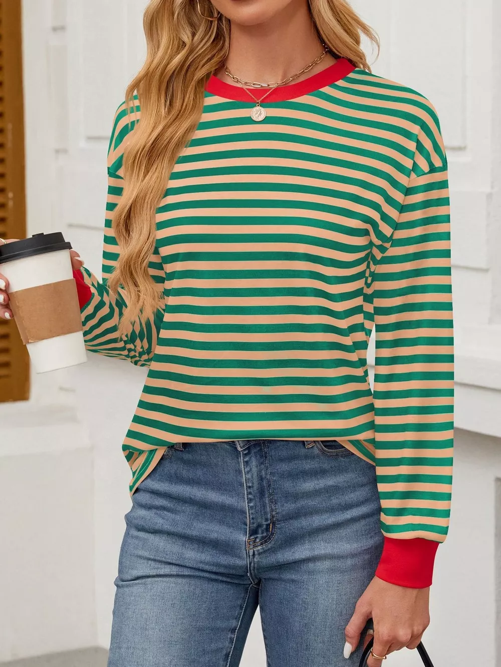 Striped Round Neck Long Sleeve T-Shirt, image 18