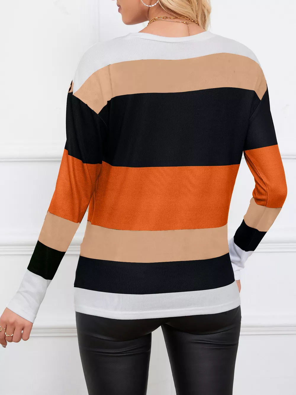 Leopard Color Block Striped Knit Top, image 9