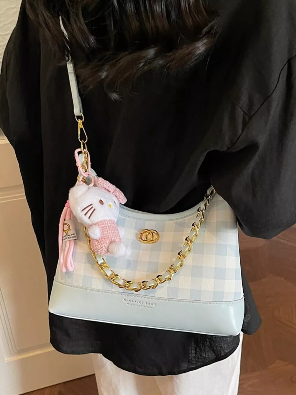Plaid Pattern Chain Decor Shoulder Bag, image 3