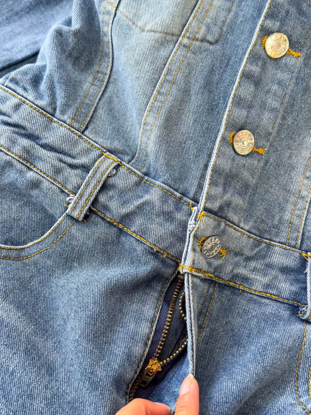 Button Front Wide Leg Denim Jumpsuit, image 5