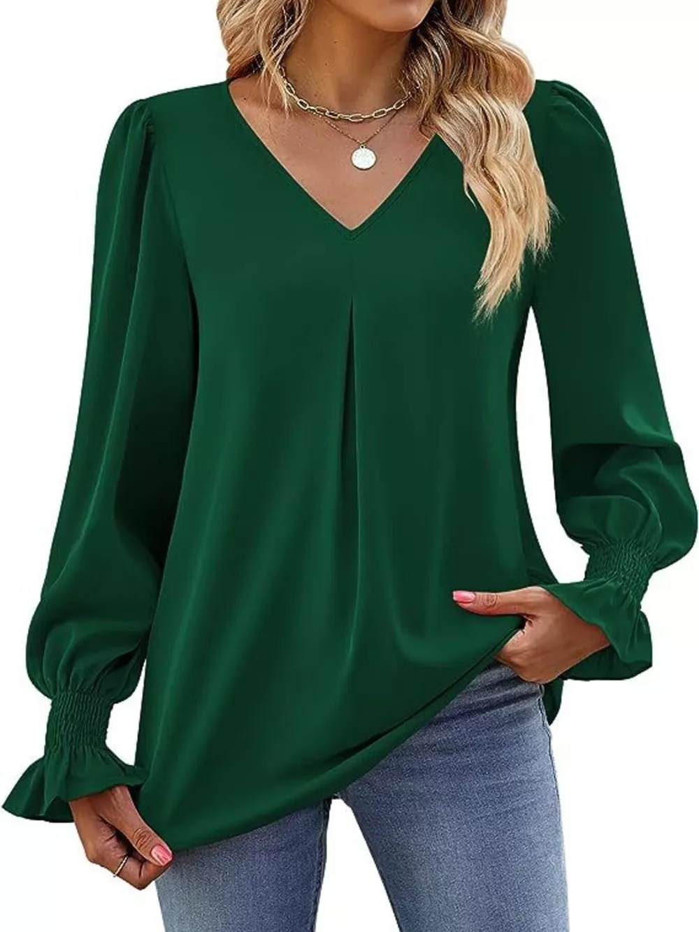 V-Neck Long Sleeve Ruffle Cuff Blouse, image 24