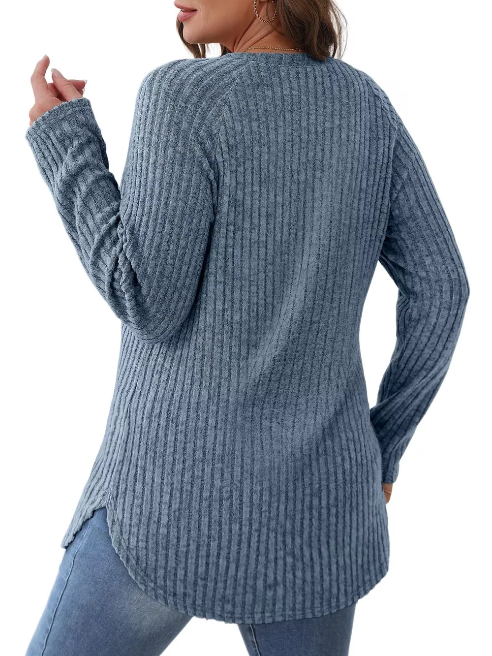 Ribbed Knit Long Sleeve T-Shirt, image 11
