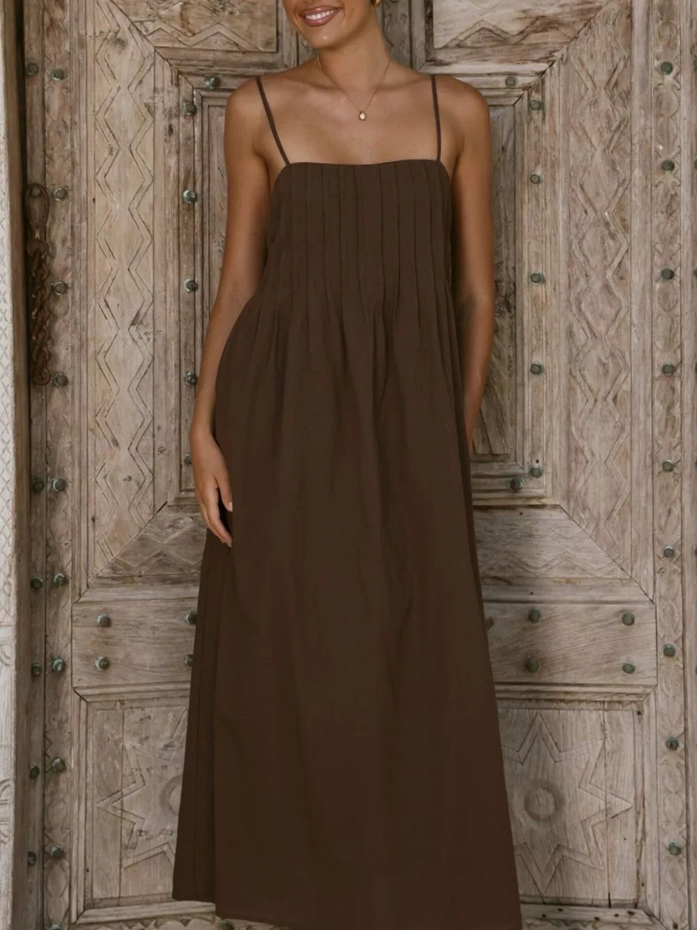 Pleated Bodice Midi Cami Dress, image 14
