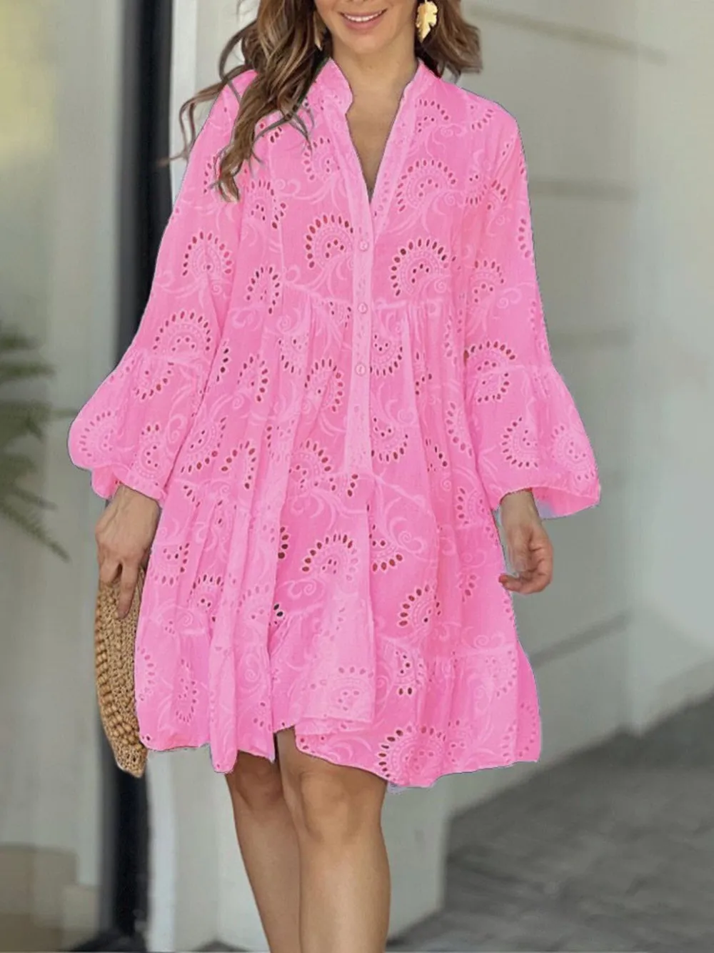 Full Size Eyelet Ruffled Hem Tiered Dress Plus Size, image 22