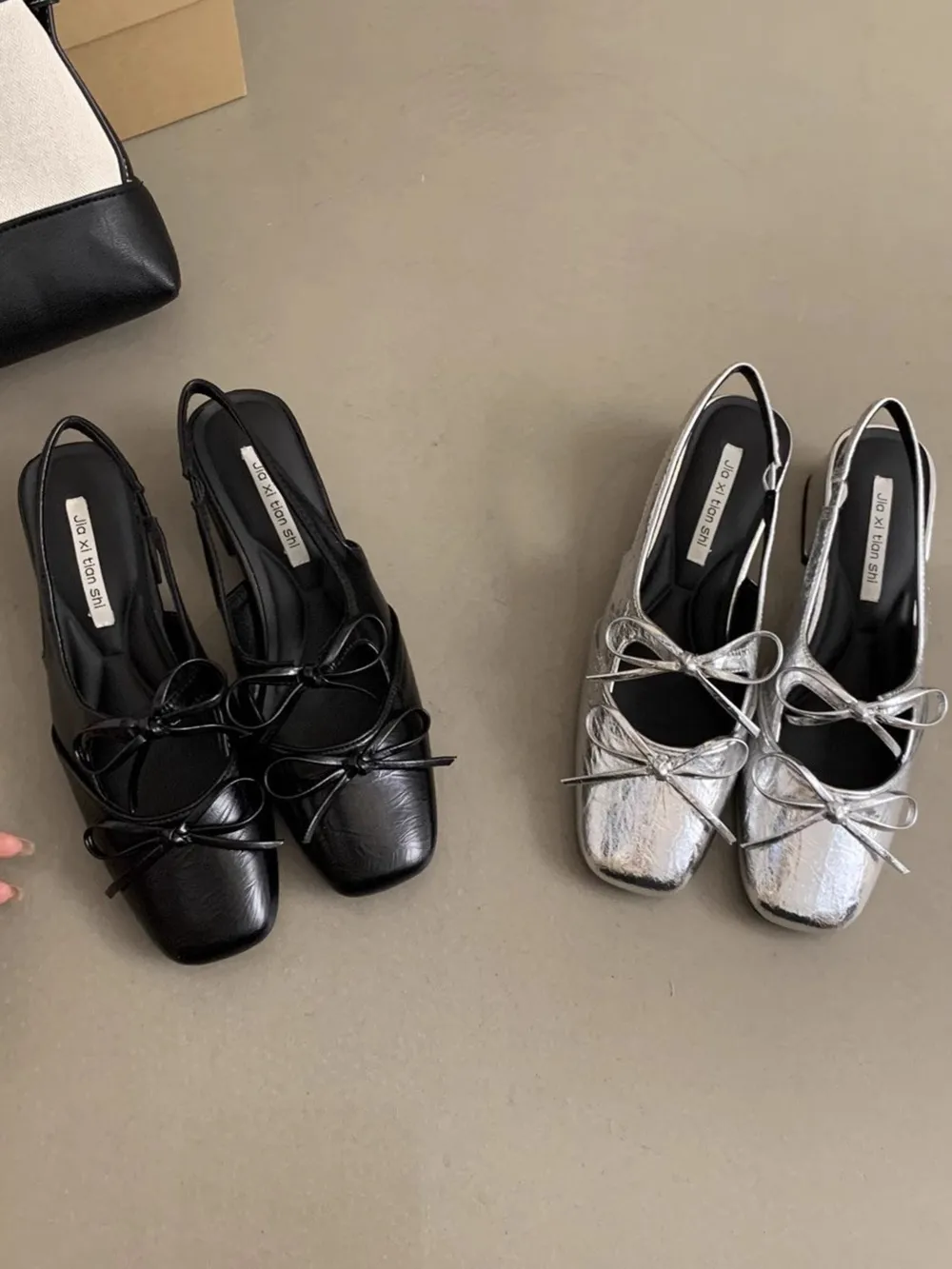 Square Toe Bow-Tie Slingback Ballet Shoes, image 2