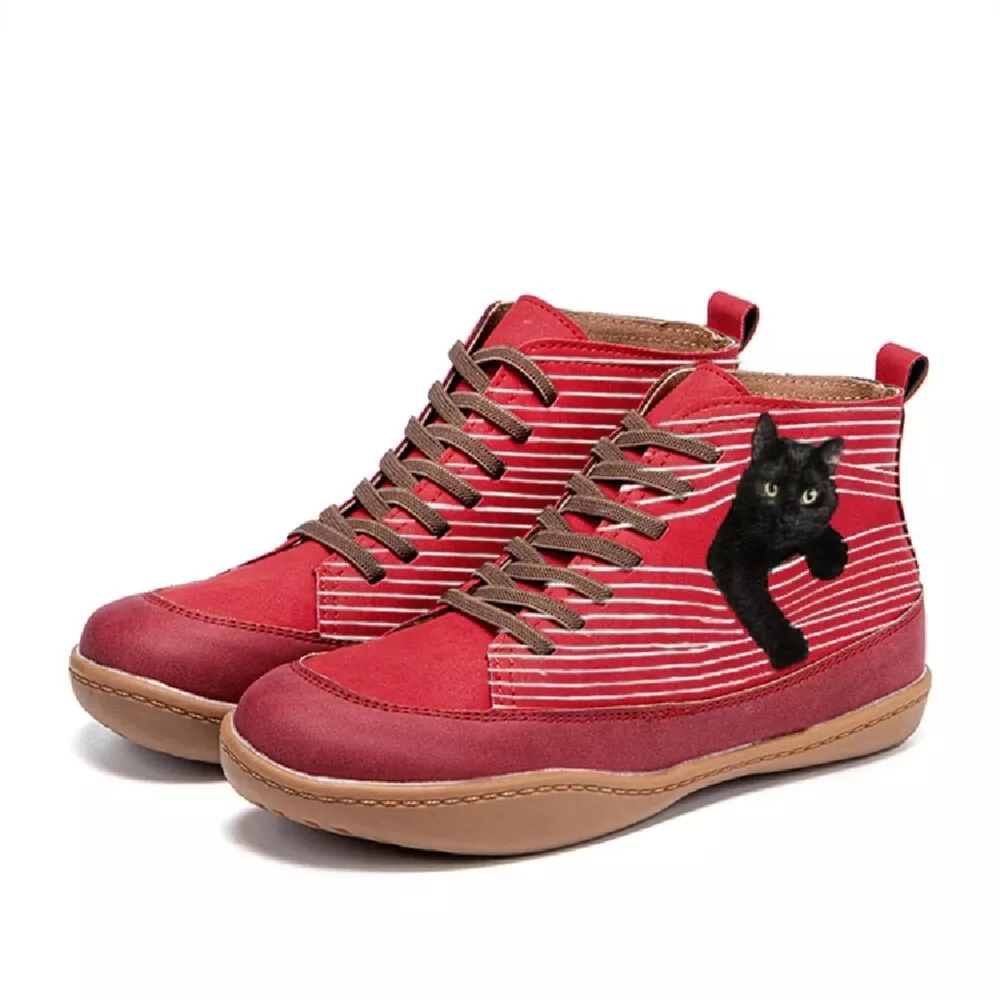 Cat Print Striped Ankle Sneakers, image 5