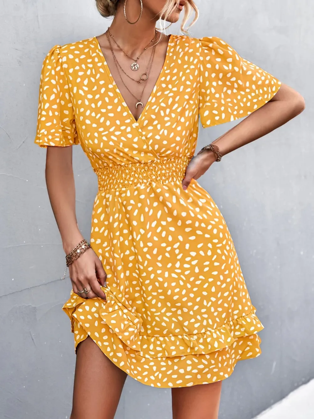 V-Neck Flutter Sleeve Mini Dress, image 10