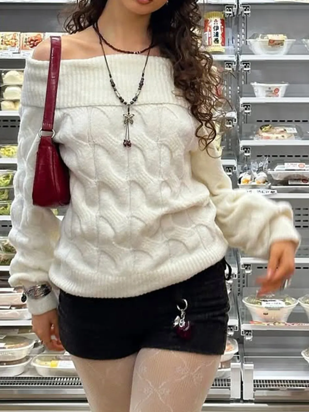 Cable Knit Off-Shoulder Sweater, image 4