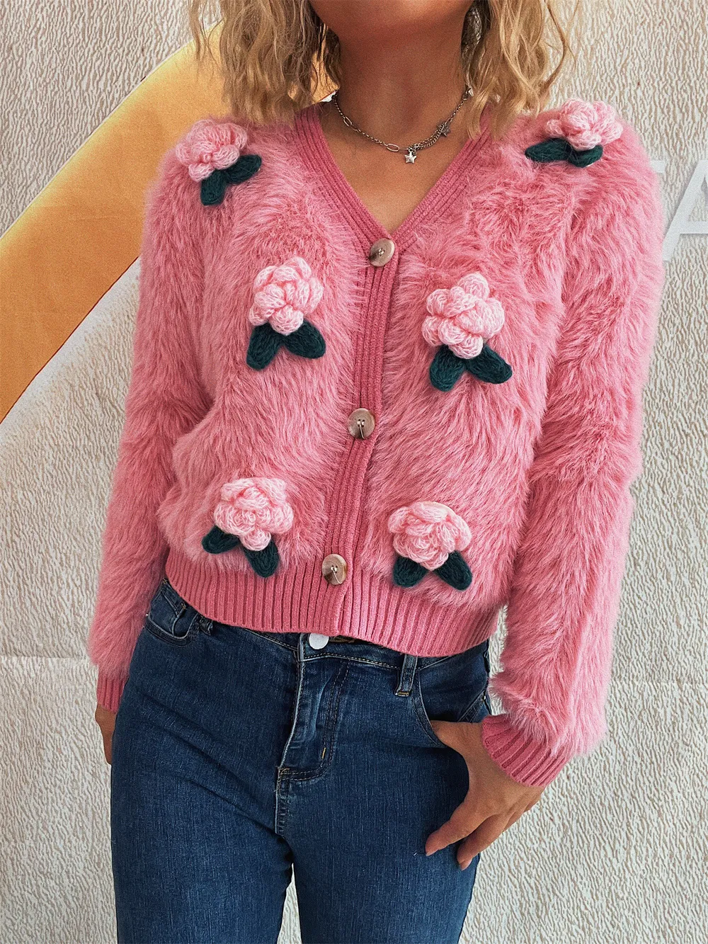 Flower Fuzzy Button-Up Cardigan, image 20