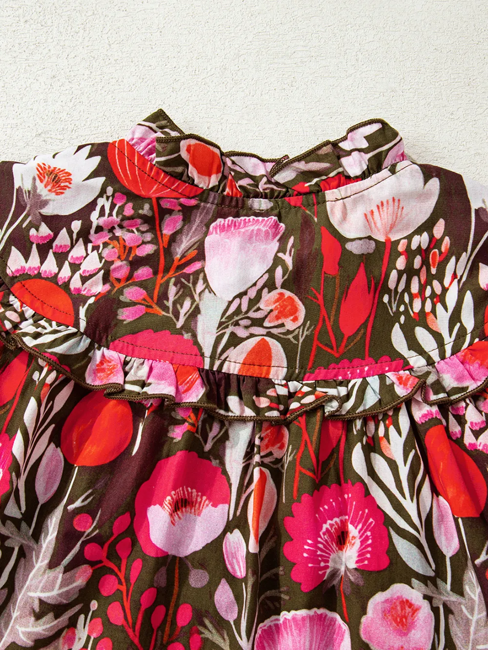 Floral Balloon Sleeve Tie Neck Blouse, image 7
