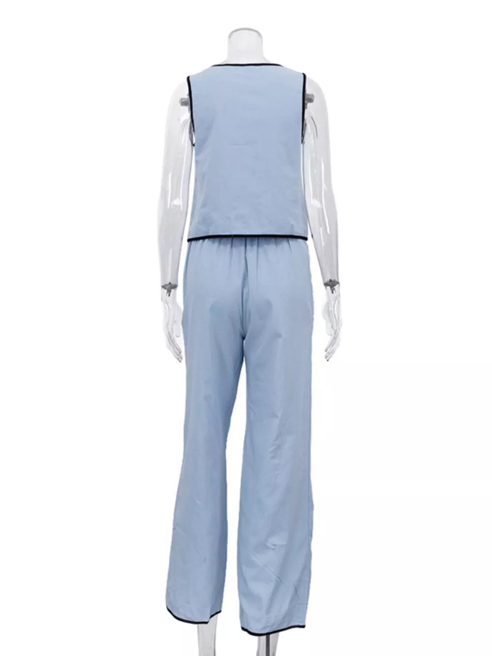 Contrast Trim Sleeveless Top and Wide-Leg Pants Set, image 15